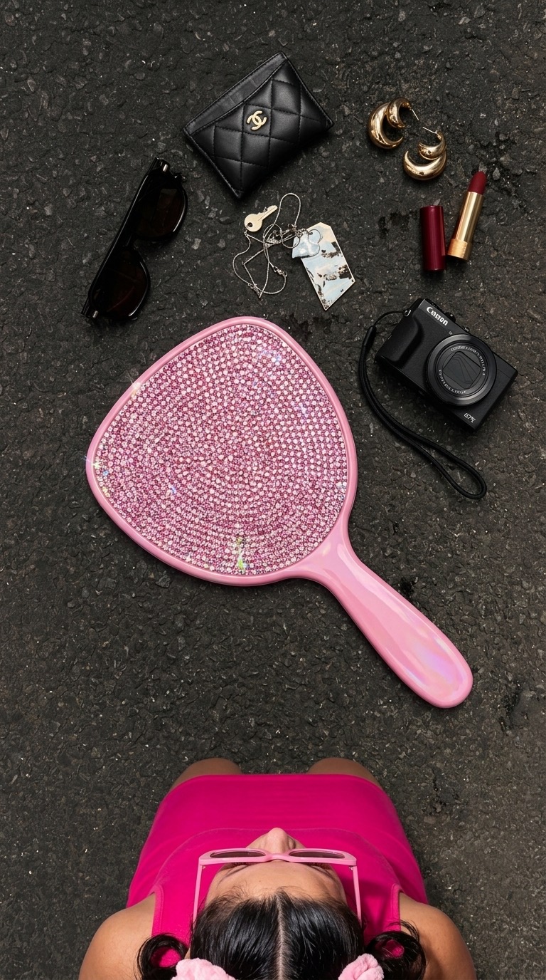 Lifestyle product placement styled in pink
